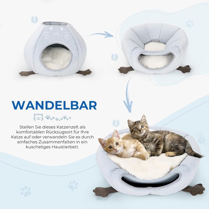 Кішка Будиночок-Печеричка для котів, сірий, 40x40x35 см, з м'якою подушкою Sherpa, M