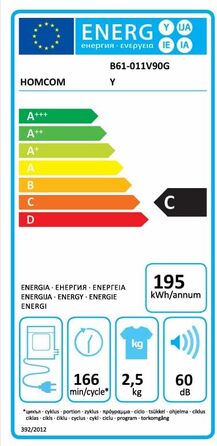 Сушарка для одягу HOMCOM Mini з LED-дисплеєм, 6 програм, 4 кг, до 60°C, 800W, для дому, з захистом від перегріву, білий/сірий