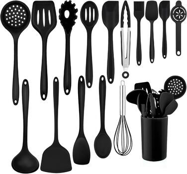 Набір кухонних аксесуарів Homikit 16 шт. з тримачем, кухонне приладдя, посуд, чорний