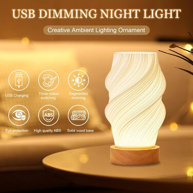 Дерев'яна настільна лампа - 3 режими, 9-рівнів регулювання яскравості LED, мінімалістичний дизайн, для спальні, вітальні, нічного столика, декоративна лампа з теплим/холодним білим світлом