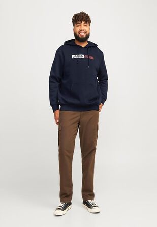 Чоловічий теплий худі з принтом JACK & JONES JJEOGO Basic — темно-синій, розмір 8XL