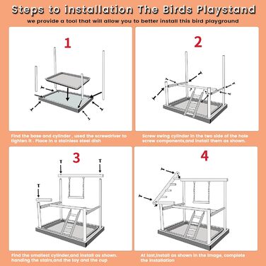 Budgie Playground Bird Playground with Feeder Cup Toy, Ladder, Climbing, Swing, and Tray for Canaries, Parakeets, Budgies, Wood, Size 45x37x26 cm #A (Wood 006)