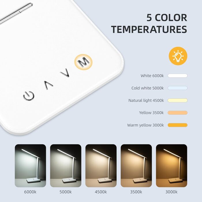 LED лампа настільна Carehabi з USB, 5 кольорів та 5 рівнів яскравості, торкання, для дітей, кімната, офіс