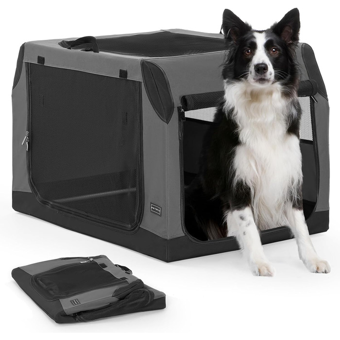 PETSFIT Автомобільна переноска для собак, складана, сіра, L, з міцною сіткою та замком-блискавкою