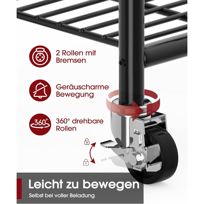 Стійка для одягу на колесах з полицями та гачками, металева, 84 x 31 x 202 см, чорна