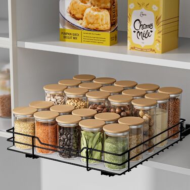 AIRUJIA Pull-Out Spice Rack, 2-Tier Dish Cabinet Organizer, Spice Rack Cabinet, Spice Rack, Lift-Up Sink Shelf, Spice Organizer for Kitchen, L26.4*W23.2*H23CM (L27*W27.2*H6CM - Single Layer)
