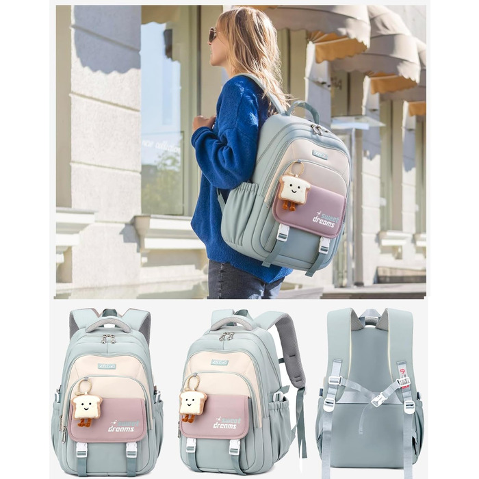 Дитячий рюкзак для дівчаток 2-10 класів, 32L | Легкий, з дихаючою спинкою та м'якими лямками | Рюкзак для підлітка 8+ років (Небесно-блакитний)