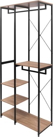 WOLTU Wardrobe/Clothes Rack/Laundry Rack with Shelf, Shoe Rack, Wooden and Steel, Hanging Shelf, White + Light Oak (Black + Light Oak)