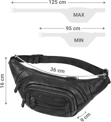 STILORD 'Dublin' Чоловіча поясна сумка з екошкіри великого розміру з багатьма відділеннями, водовідштовхуюча, захист від крадіжки. Чоловіча сумка на пояс XXL з екошкіри для подорожей, фестивалів, піших прогулянок, чорного кольору.
