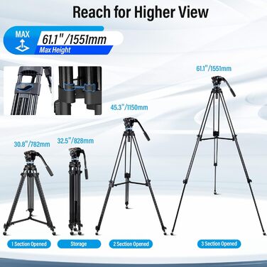 Штатив SIRUI AM-15S з плавним голівкою: професійний штатив/відеоштатив/трипод для камер, максимальне навантаження 10 кг