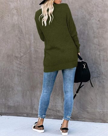 Жіночий в'язаний кардиган Saodimallsu з довгими рукавами, оверсайз, оливковий колір, з кишенями