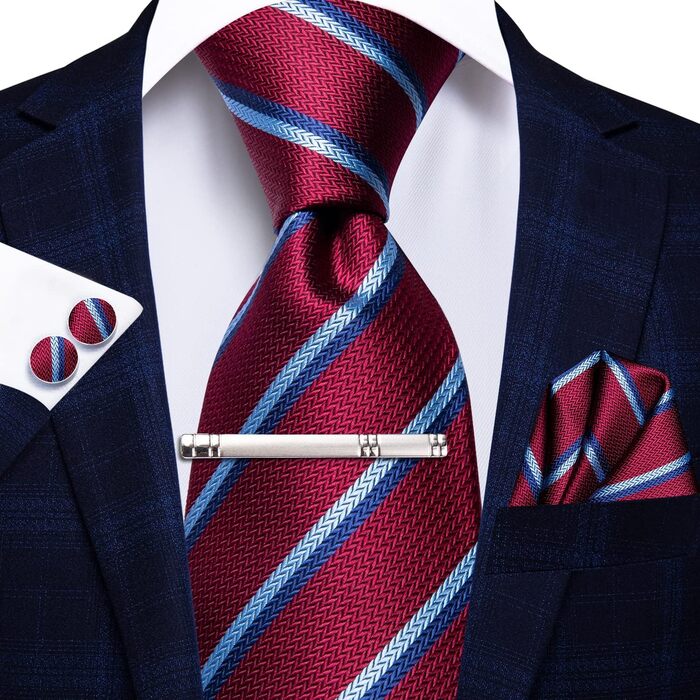 Комплект чоловічих краваток Hi-Tie Classic (4 шт): шовкові краватки, нагрудна хустка, запонки, зажим для краватки, однотонні та з візерунком Paisley