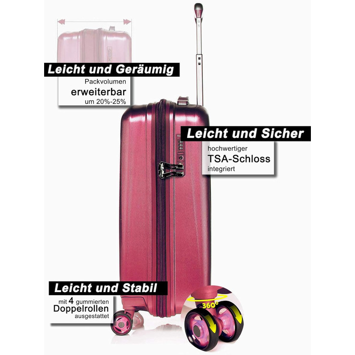 ABISTAB VERAGE Kinetic 4-Double-Wheel Trolley Large, Weighs -76cm, 106-127 Expandable, TSA Lock, ABS/PC Hard Shell Suitcase, Travel Suitcase, Burgundy (Metallic Burgundy, SM)