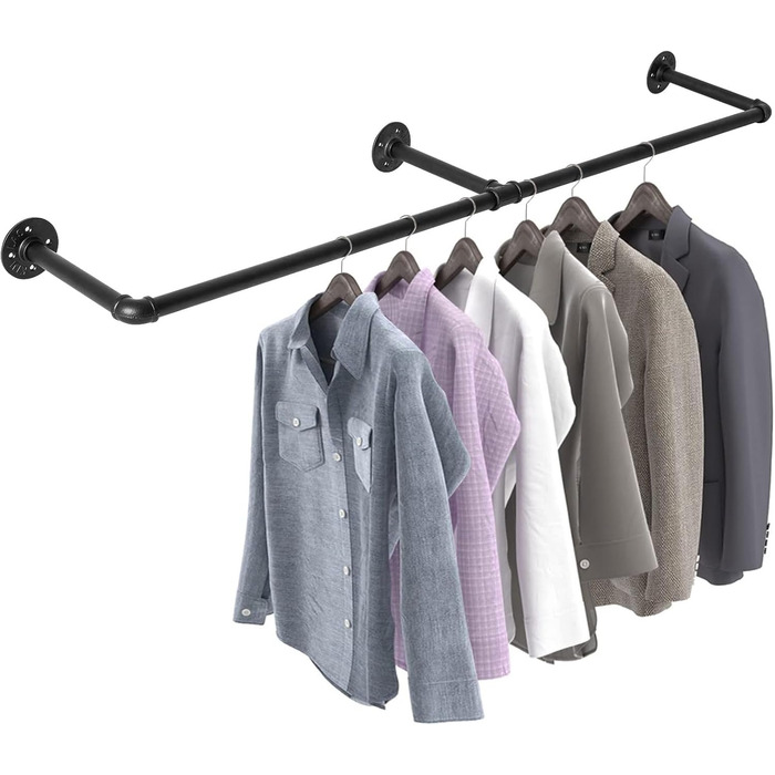 Wall-Mounted Clothes Rack, Pipe Clothes Rail, Industrial Style Wall Hanger, Detachable Metal Clothes Rod, Coat Rack, Bedroom for Hallways, Living Room, Bedroom (140cm)