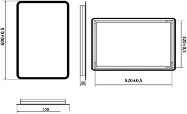 Елегантне дзеркало для ванної кімнати з LED-підсвічуванням 40x60 см, холодне біле світло, енергозберігаюче, настінне