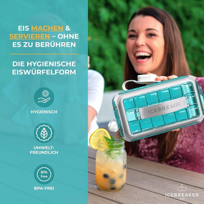 Гігієнічна силіконова форма для льоду ICEBREAKER POP 2.0 з кришкою та контейнером, 18 кубиків, 2 шт, колір Clear Water Blue