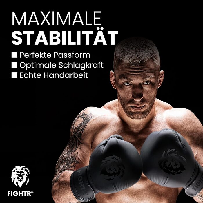 Боксерські рукавички FIGHTR® - Максимальний захист та стабільність | Для боксу, ММА, муай-тай та кікбоксингу | Розміри 8-16 oz, з сумкою 12 oz All Black