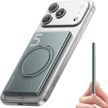 Power Bank Kuulaa MagSafe 5000mAh з бездротовою зарядкою та USB-C, для iPhone 17/16/15/14/13/12, сірий колір