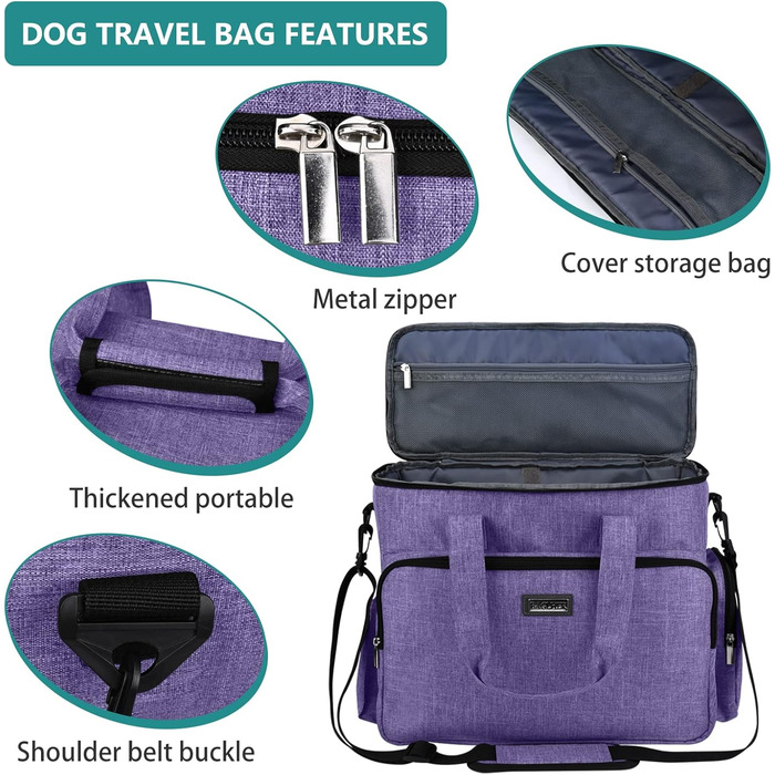 Сумка-переноска для собак та котів BAGLHER, фіолетовий L. З набором для подорожей: 2 контейнери для їжі та 2 складні миски. Дозволена авіакомпаніями.