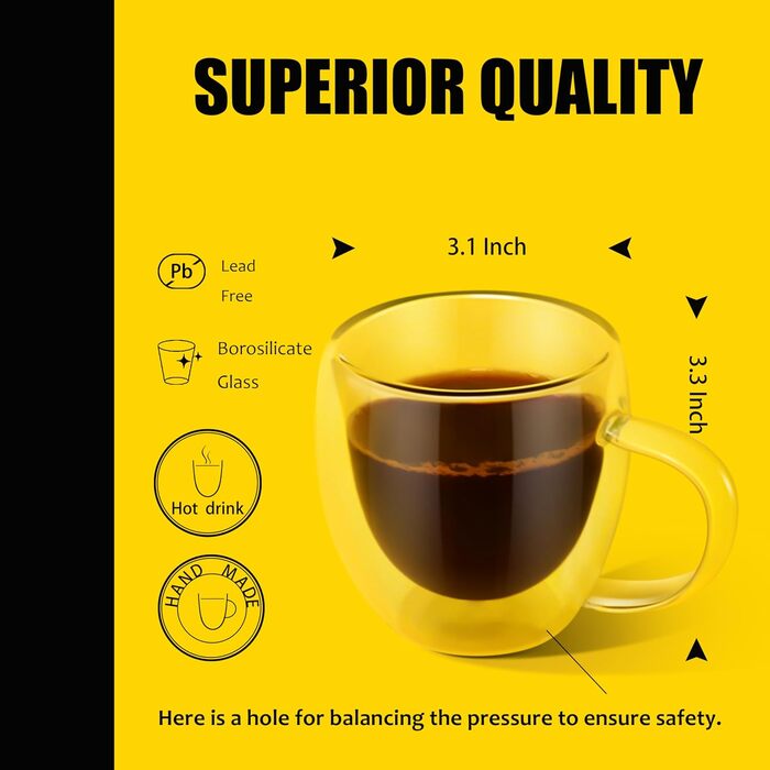 Набір склянок для кави та шнапсу (2 шт.), подвійні стінки, ізольовані, 250 мл