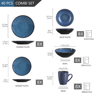 Набір супових тарілок Vancasso Bubble (4 шт.) з кераміки, 950 мл, для 4 осіб