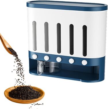 Traveler Dispenser with 5 Compartments, Wall-Mounted Cereal Dispenser, 9 kg, Thickened Container, Moisture-Resistant, Grain Container, Bucket, Rotating Food Dispenser, Household Kitchen, Candy Dispenser