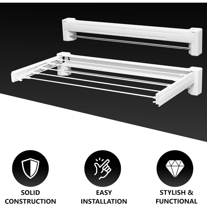 Настінна сушарка для білизни Vonia – компактна та складна – міцна сушарка для одягу для ванної кімнати, балкону та маленьких квартир (біла, 70 x 37 см)