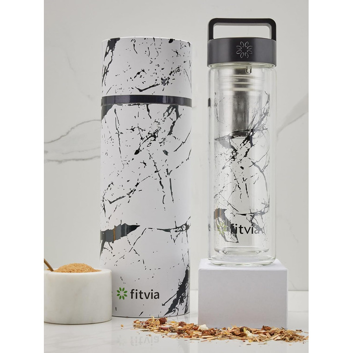 Термопляшка Fitvia 380 мл, чорна з малюнком 
