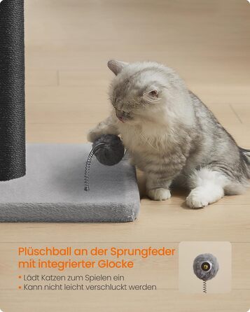 Feandrea Cat Tree, 85 cm (33.5 inches) tall, scratching post, 13 cm (5.1 inches) thick trunk, cat tree, scratching trunk for medium and large cats, sisal trunk, with plush ball and bell, PCA041G01 (ink black)