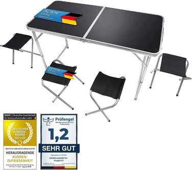 Складаний багатофункціональний стіл GOODS+GADGETS для кемпінгу, ринку, саду та фестивалів (входить комплект з 4 стільцями)