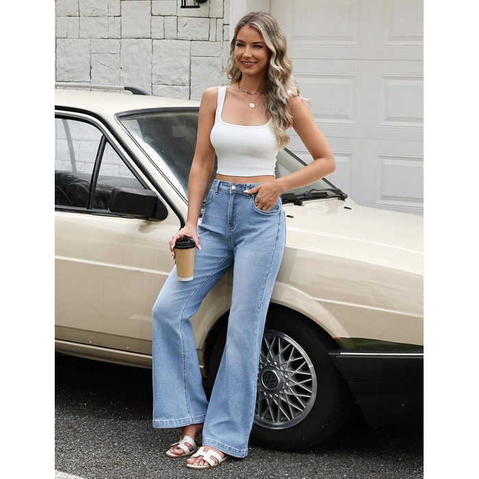 Джинси жіночі Schlaghose з високою талією, Bootcut, еластичні, світло-блакитні, розмір XL