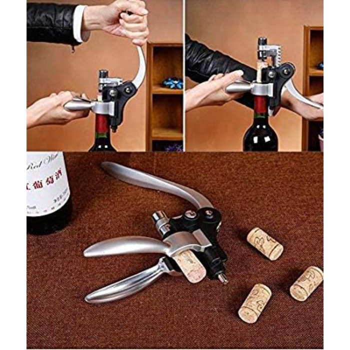 Cooko Korkenzieher, Manual Wine Opener Kit with Aerator and Pourer, Zinc Alloy Handle Corkscrew, Deluxe Wine Opener Accessories with 8 Pieces, Elegant Design Set with Dark Cherry Wood Box