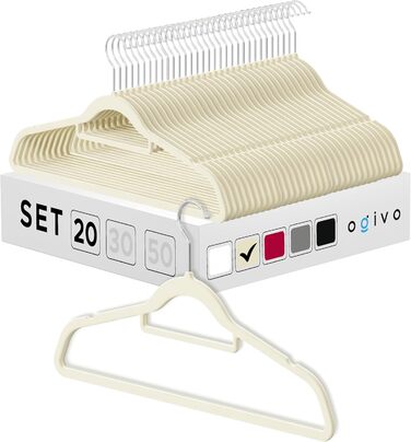 В'язки для одягу OGIVO - набір з 20 шт. - антиковзаючі вішалки для гардеробу - для краваток, з обертовим гачком 360° - з вирізами для плечей (Бежевий)