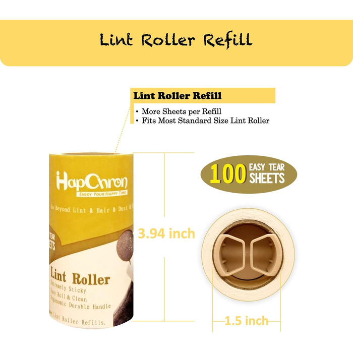 Extra sticky lint roller refill pack, including tear-off sheets, suitable for 0.2 standard size lint rollers with an inner diameter of 3.8 cm, works excellently on pet hair (8 pieces)
