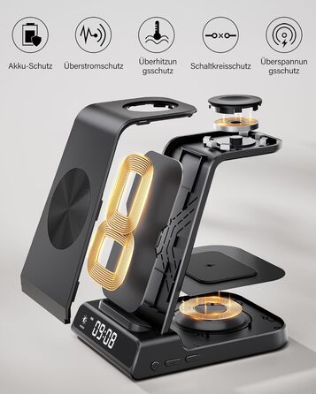 Бездротова зарядна станція 3-в-1 для Apple iPhone 16/15/14/13/12 Pro/Plus, Apple Watch Ultra 2/9/8/7/6/5, AirPods Pro/4/3/2 – Чорна