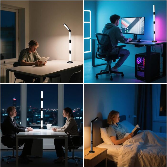 LED лампа настільна Electight RGB з димеруванням, 82 см, 800 люмен, складний дизайн, пульт та додаток, 16 млн кольорів, 99 режимів, синхронізація з музикою та таймер, для читання, офісу та ігор