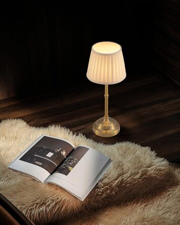 Світлодіодна настільна лампа бездротова, димована вінтажна нічна лампа, ретро акумуляторна лампа 4000mAh, для дому, бару, вітальні (Золото + Бежевий абажур)