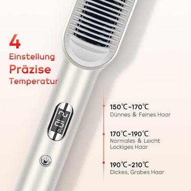 Випрямляюча щітка PARWIN PRO BEAUTY з LED-дисплеєм, захистом від опіків та 4 температурними режимами (срібна)