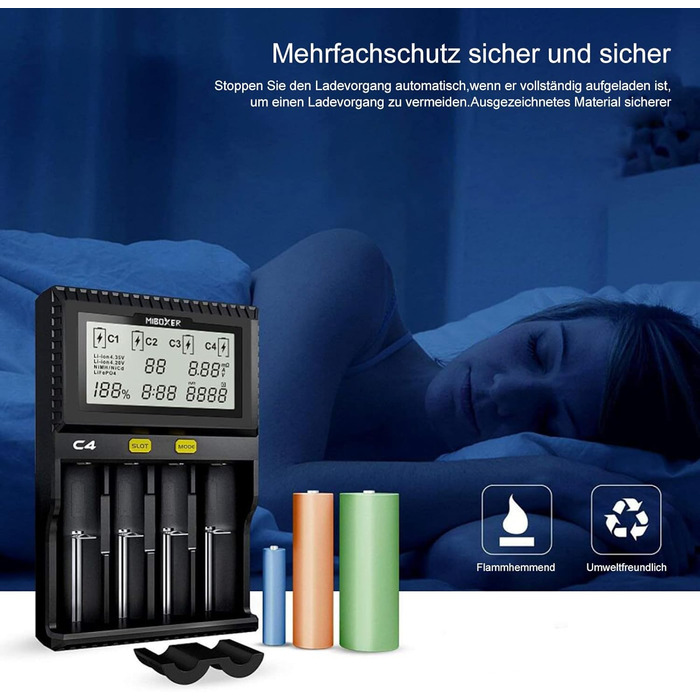 Зарядний пристрій для акумуляторів 18650 з 4 слотами, LCD-дисплеєм, для Li-Ion, LiFePO4, NI-MH, NI-Cd, AA, AAA, C, 18350, 18500, 18700, 20700, 21700, 26650, RCR123