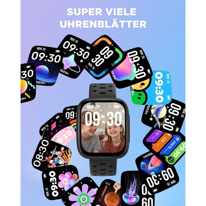 Смарт-годинник BIGGERFIVE для дітей з/без додатку, 1.8' фітнес-годинник, крокомір, пульсометр 24/7, будильник, водонепроникність 30м, монітор сну, пазли-ігри, 100+ циферблати для дівчаток, хлопчиків, підлітків 5–16, чорний