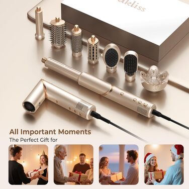 UKLISS Hairstyler 8 в 1: Професійний стайлер для волосся з авто-завивкою, іонізацією та функцією фена, підходить для всіх типів волосся, золотий