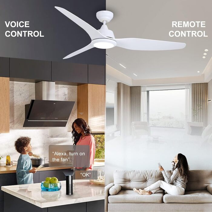 Стеляний вентилятор Ovlaim з підсвічуванням та пультом керування, Smart вентилятор, зимовий режим, DC мотор, сумісний з Alexa/Google Home, 142 см, білий