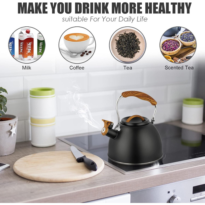 Чайник заварний з нержавіючої сталі 3л з дерев'яною ручкою та свистком, ретро стиль для плити (газ, індукція)