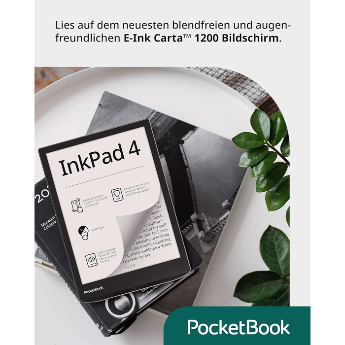 Pocketbook InkPad 4: Електронна книга, 7.8'' E-Ink, 32 GB, Bluetooth, водонепроникна, срібна (DE/at/CH версія)