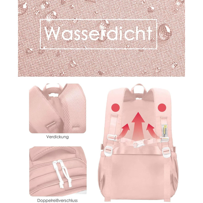 Шкільний рюкзак для підлітків: водонепроникний, великий, рожевий. Підходить для дівчат та хлопців, для школи, подорожей та повсякденного використання.