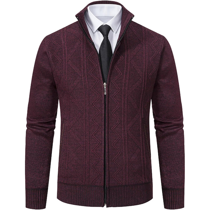 Чоловічий кардиган на блискавці з кишенями, в'язана куртка, лонгслів, світшот Regular Fit, в'язані куртки, зимовий пуловер, тепла куртка, класичний в'язаний пуловер для м'якої осені, XXL, червоний