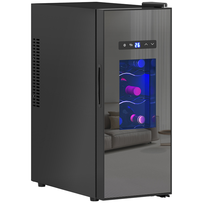 HOMCOM 12-Bottle Wine Refrigerator 30L 8-18℃ Thermoelectric Double-Layered Bottle Cooler with Glass Door, Beverage Cooler with LED Light, Small Wine Cabinet with Touch Screen Black | Aosom