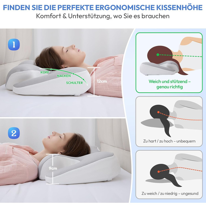 Ортопедична подушка для шиї з memory foam 60x40 см: комфортна та ергономічна подушка для сну на спині, боці та животі з знімним чохлом