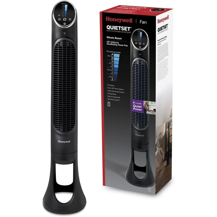 Вентилятор Honeywell QuietSet Tower HYF290 - Турбо вентилятор для дому з 5 швидкостями, осциляцією 80°, таймером та пультом дистанційного керування