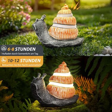 FLOWood Solar Garden Figurines, Snail's Pace Garden Decor for Outdoors with LED Strips, Home Balcony Decoration, Cute Figurines, Kawaii Gifts for Women/Mom, Room Decor for Terrace
